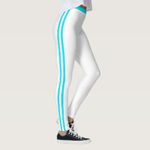 Weiße Leggings mit blauem Seitenstreifen, individu