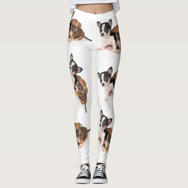Weiße Leggings mit Chihuahua-Foto (Vorderseite)
