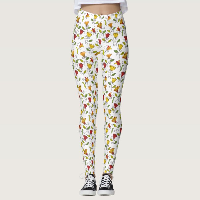 Weiße Leggings mit einem bunten Blumenmuster  (Vorderseite)