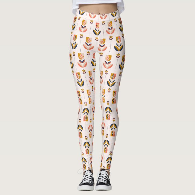weiße Leggings mit einer bunten abstrakten Blume  (Vorderseite)
