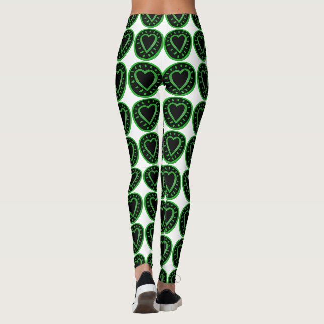 Weiße Leggings mit grünen schwarzen Herzen (Rückseite)