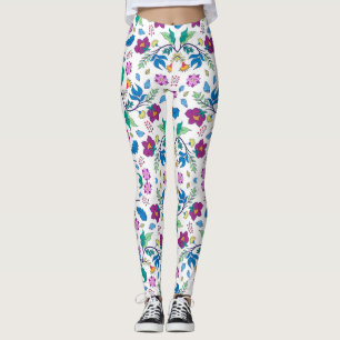 Weiße Leggings mit lebendigen Blumenmustern