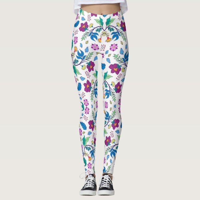 Weiße Leggings mit lebendigen Blumenmustern (Vorderseite)