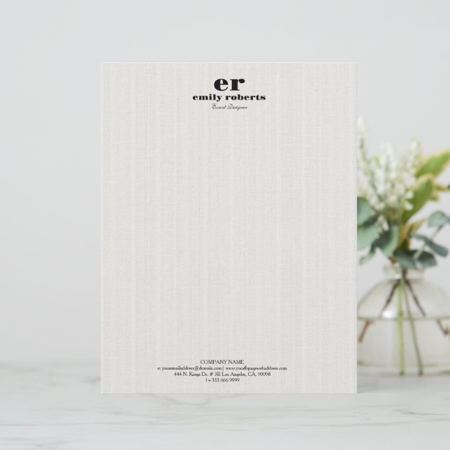 Weiße Leinen-Jute-Grau-Typoschrift Briefbogen (Stehend Vorderseite)