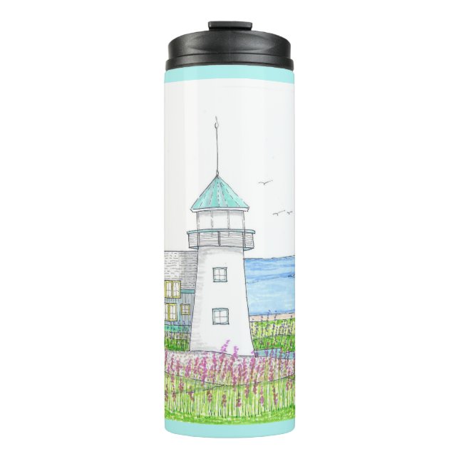 Weiße Leuchtturm-Tumbler Thermosbecher (Vorderseite)