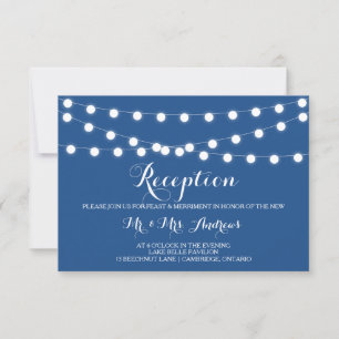 Weiße Lichterketten   Blaue Hochzeitsempfangskarte Einladung