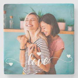 Weiße Liebe mit Herzvalentine Steinuntersetzer