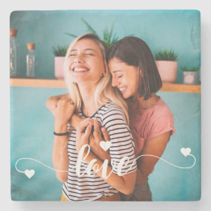 Weiße Liebe mit Herzvalentine Steinuntersetzer