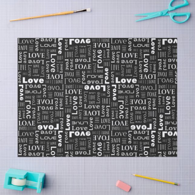 Weiße Liebe schwarzer Hintergrund Seidenpapier (Basteln)