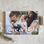 Weiße Liebe und Foto für leichte Typografie Hanukk<br><div class="desc">Liebe und Licht | Senden Sie Ihre Hanukkah Grüße an Familie und Freunde mit dieser anpassbaren Hanukkah-Karte. Es zeichnet sich durch Retro-fett Typografie aus. Personalisieren Sie dieses Foto Hanukkah-Karte durch Hinzufügen Ihrer Daten. Dieses Foto Hanukkah Karte ist in anderen Farben und Cardstock erhältlich. Matching-Elemente sind ebenfalls verfügbar.</div>