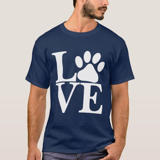 Weiße LIEBE Word Dog Paws Motif T-Shirt (Vorderseite)
