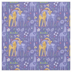 Weiße Lila Aquamarine Gelbe Giraffen Monogramm Stoff