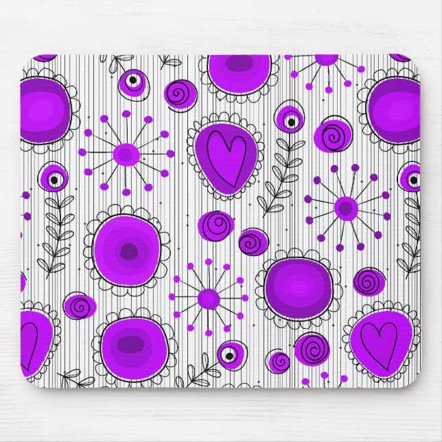 Weiße lila Herzen und Blume blumenreich Mousepad (Vorne)