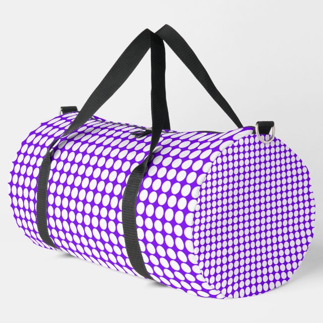 Weiße lila Punkte groß Duffle Bag (Linke Ecke)