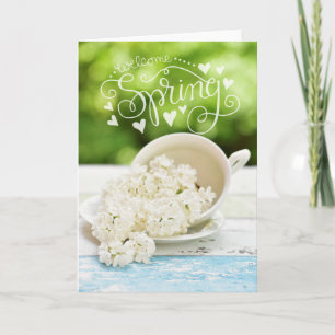 Weiße Lilacs Frühlingsblumen Stillleben Blumentext Karte