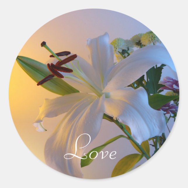 Weiße Lilie, Blume. Runder Aufkleber (Vorderseite)