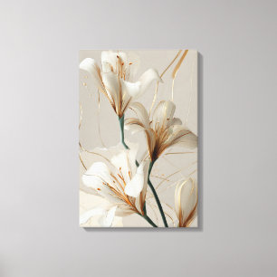 Weiße Lilie Gold Minimalistisch Elegant Neutral Leinwanddruck