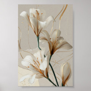 Weiße Lilie Gold Minimalistisch Elegant Neutral Poster