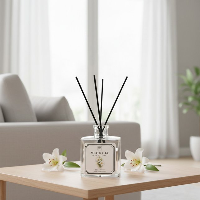 Weiße Lilie Reed Diffuser Etikett Quadratischer Aufkleber (Von Creator hochgeladen)