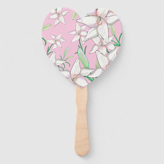 Weiße Lilien auf rosa Hintergrundbild Fächer (Vorderseite)