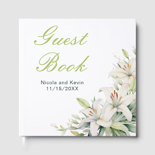Weiße Lilien-Blumen-Hochzeit Gästebuch (Vorderseite)