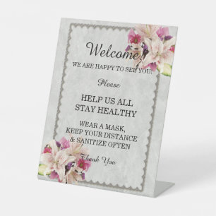 Weiße Lilien-Blumen-Marmor-Hochzeitssicherheit  Sockelschild
