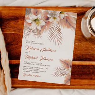 Weiße Lilien-Blumen-Palme Erdig Pampas-Hochzeit Einladung