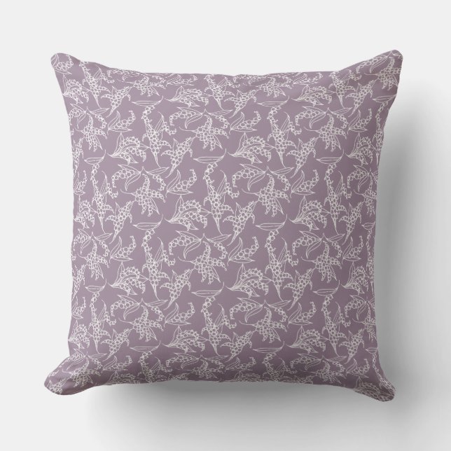 Weiße Lilien des Valley Pattern auf Mauve Kissen (Vorderseite)