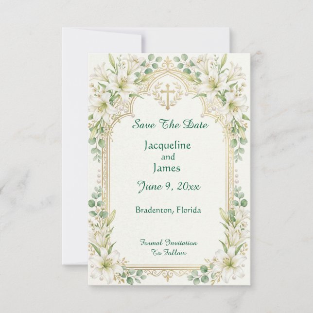 Weiße Lilien Hochzeit Save The Date (Vorderseite)