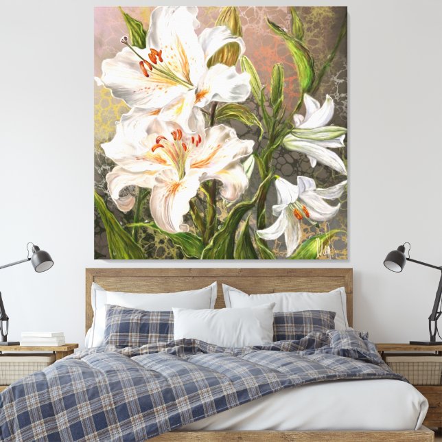 Weiße Lilien Leinwanddruck (Insitu (Schlafzimmer))