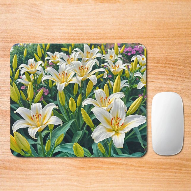 Weiße Lilien-Mauspad Mousepad (Mouse pad with white lilies)