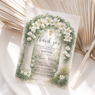 Weiße Lilien & Orchideen Florale Taufe Namensgebun Dankeskarte