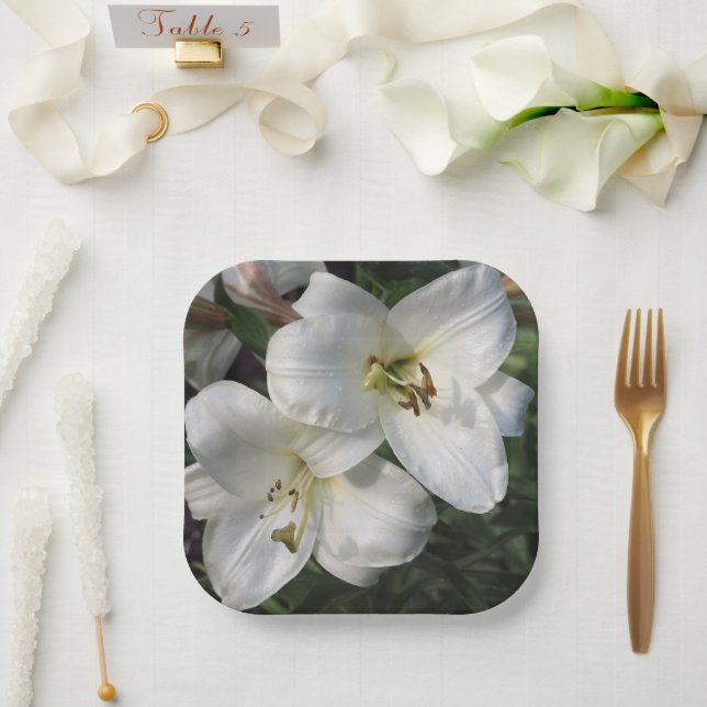 Weiße Lilien Pappteller (Hochzeit)