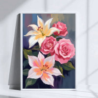 Weiße Lilien Rosa Rosenstrauß Wasserfarbe Floral