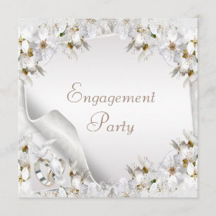 Weiße Lilien, Tauben und Hochzeitsbänder Verlobung Einladung