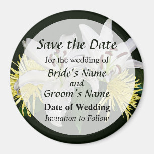 Weiße Lilien und gelbe Chrysanthemen Save the Date Magnet