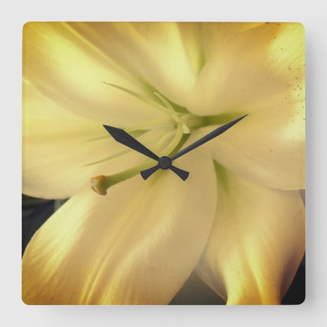 Weiße Lillum-Blume Foto Square Wall Clock Quadratische Wanduhr (Vorderseite)