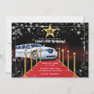 Weiße Limo roter Teppich Hollywood Geburtstagspart Einladung