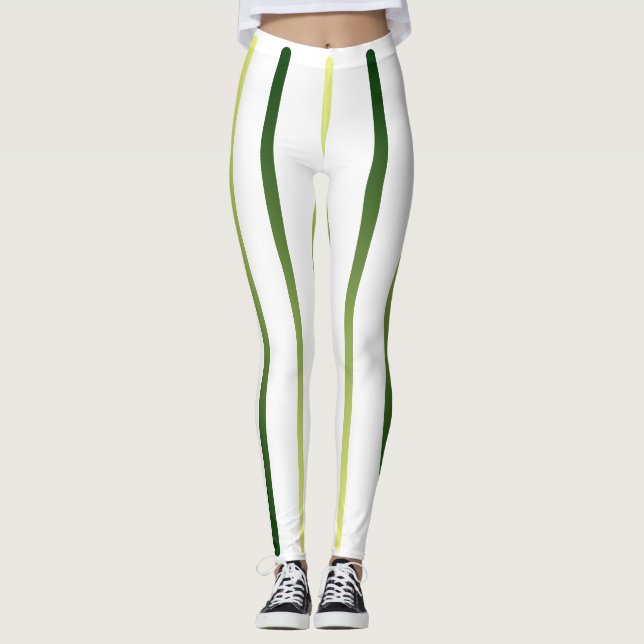 Weiße Limone gestreifte abnehmende Trendy Leggings (Vorderseite)