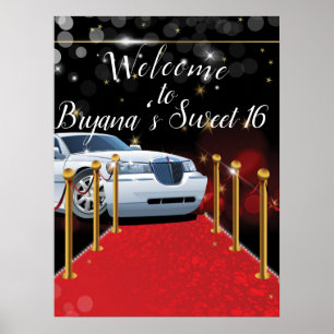 Weiße Limousine roter Teppich Hollywood Sweet 16 P Poster