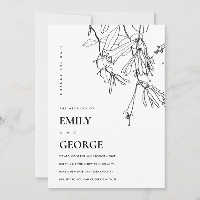 WEISSE LINIE ZEICHNEND BLUMENÄNDERUNG DER DATENKAR DANKESKARTE (Vorderseite)