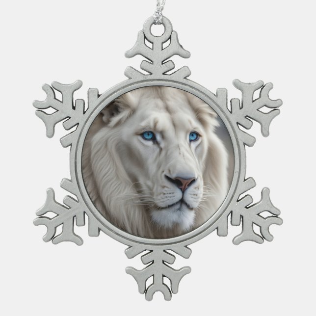 Weiße Lion Schneeflocken Zinn-Ornament (Vorderseite)