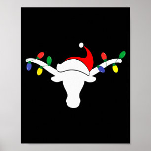 Weiße Longhorn-Weihnachtslichter Santa-Hut Horn An Poster