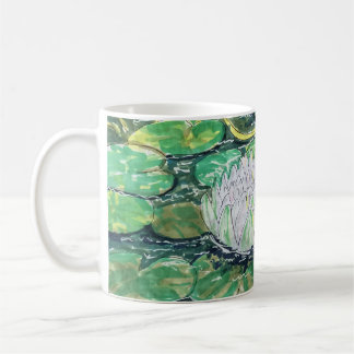Weiße Lotus und Seerosenblätter Kaffeetasse