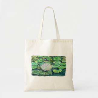 Weiße Lotus und Seerosenblätter Tragetasche