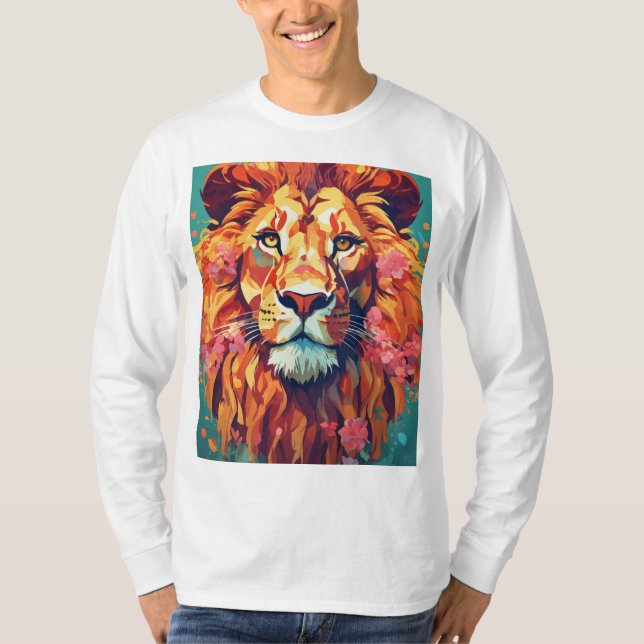 Weiße Löwe mit Blumenmane T - Shirt Design (Vorderseite)