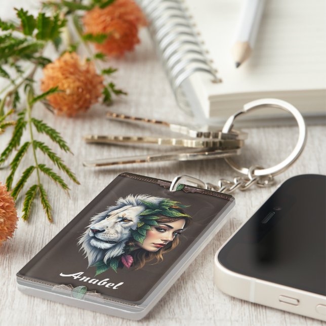 Weiße Löwe und Frau Schlüsselanhänger (Vorderseite rechts)