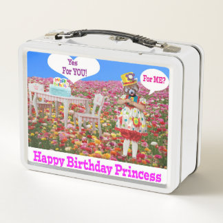 weiße Lunchbox. Herzlichen Glückwunsch zum Geburts Metall Brotdose