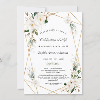 Weiße Magnolia-Blume Goldene Feier des Lebens Einladung