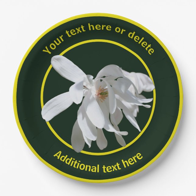 Weiße Magnolia Blume Natur Personalisiertes Party Pappteller (Vorderseite)